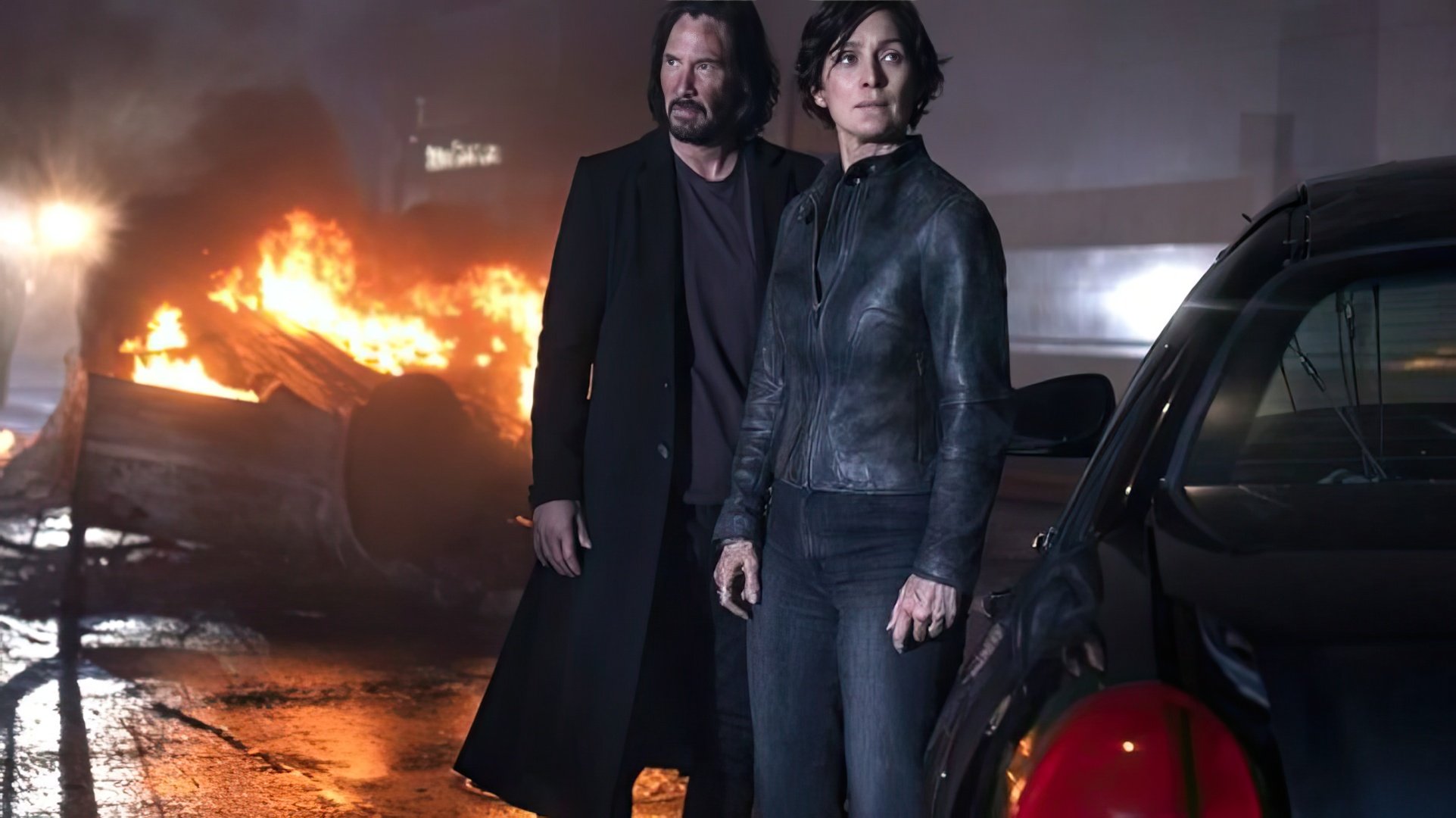 Keanu Reeves y Carrie-Anne Moss en el set de The Matrix 4
