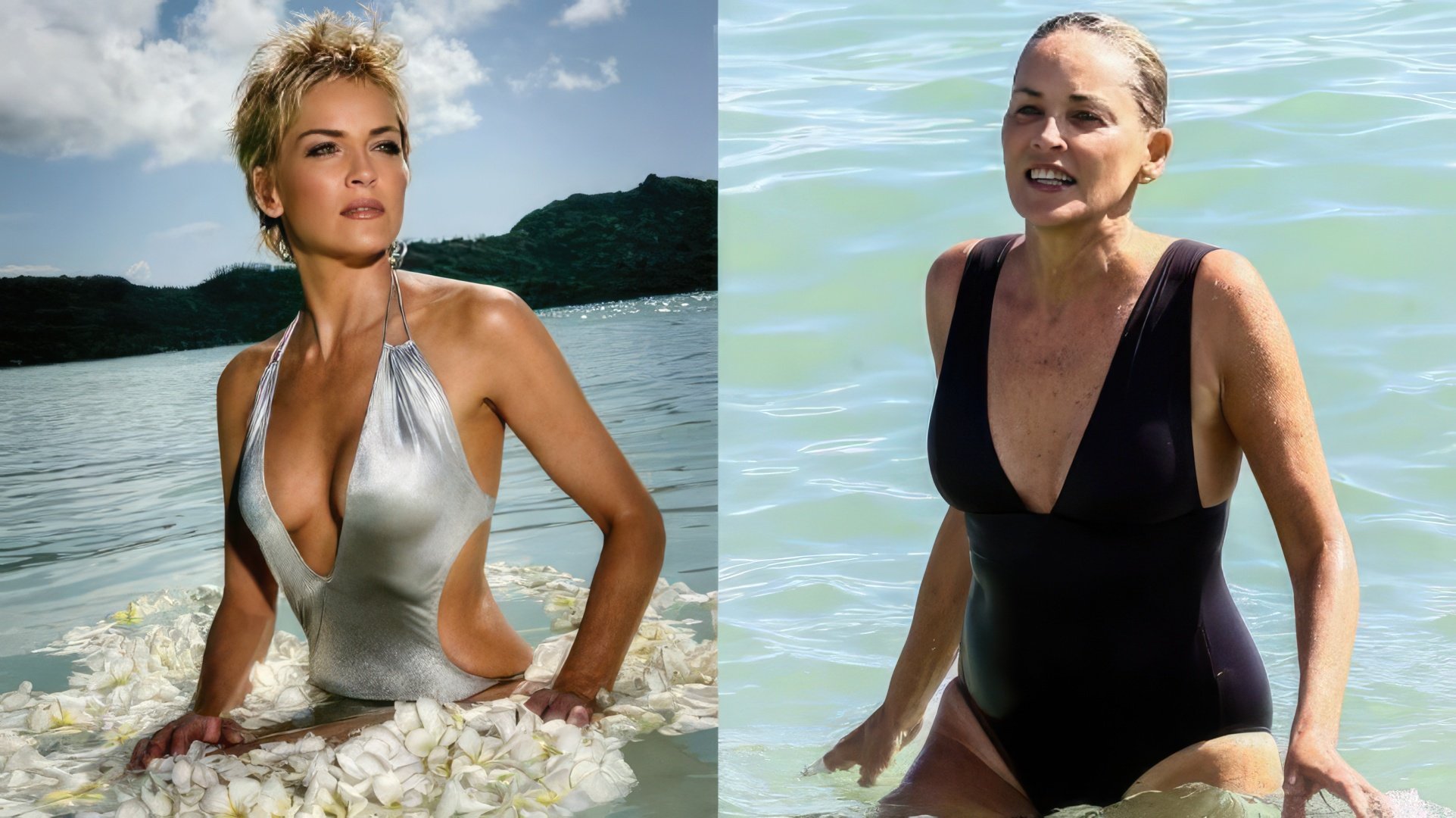 Sharon Stone en traje de baño: entonces y ahora