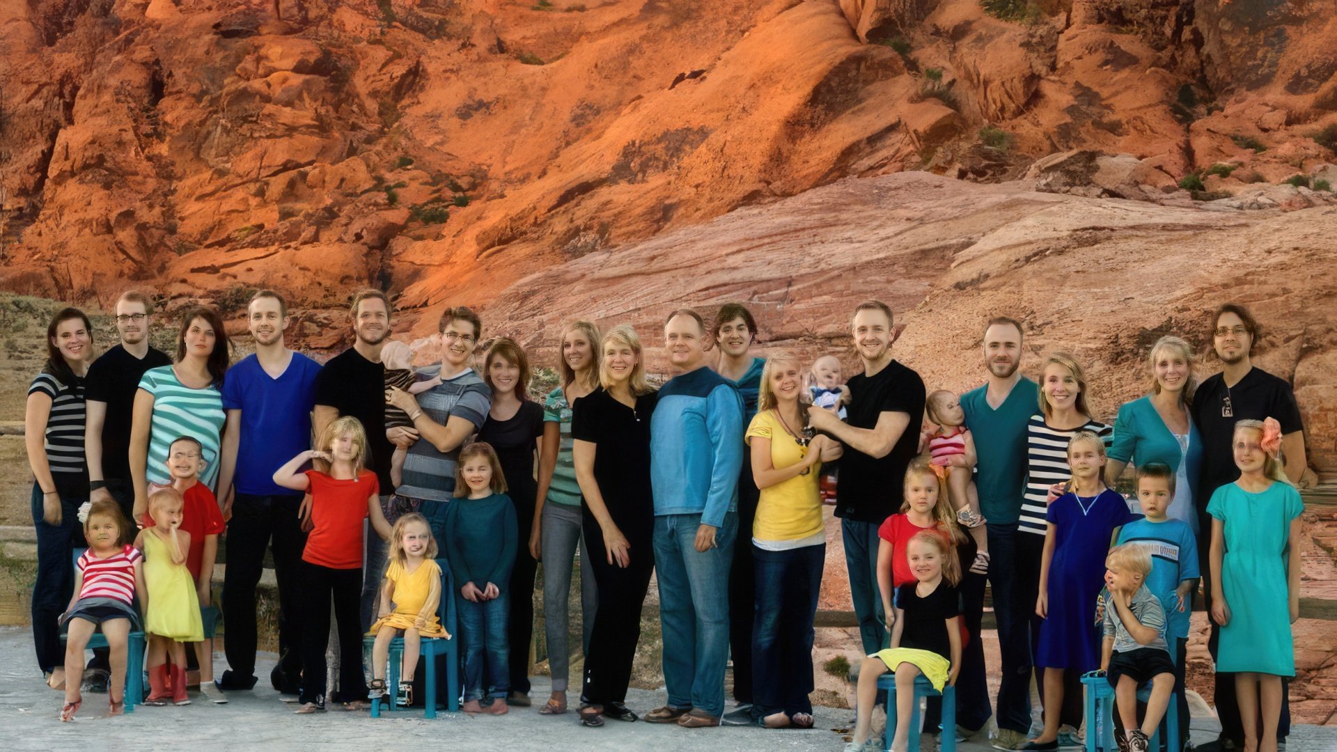 La extensa familia Reynolds (en el centro están los padres del músico)