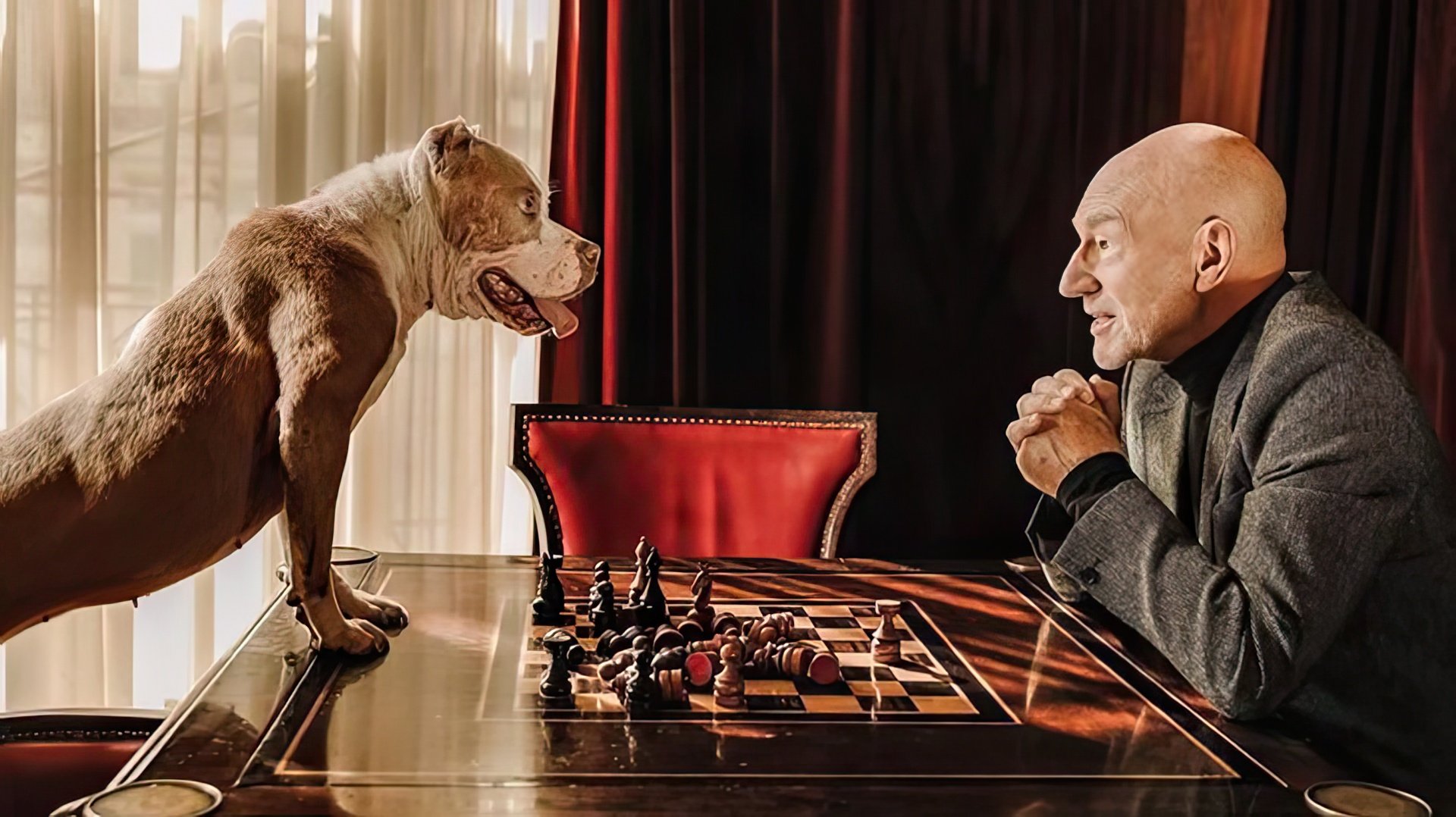 Patrick Stewart con su mascota