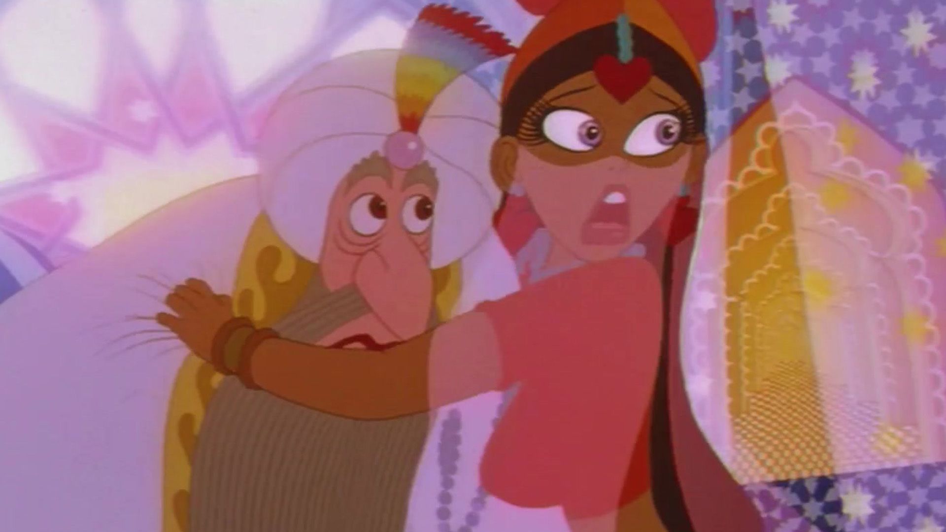 Escena de la película animada "The Thief and the Cobbler": Princesa oriental y sultán