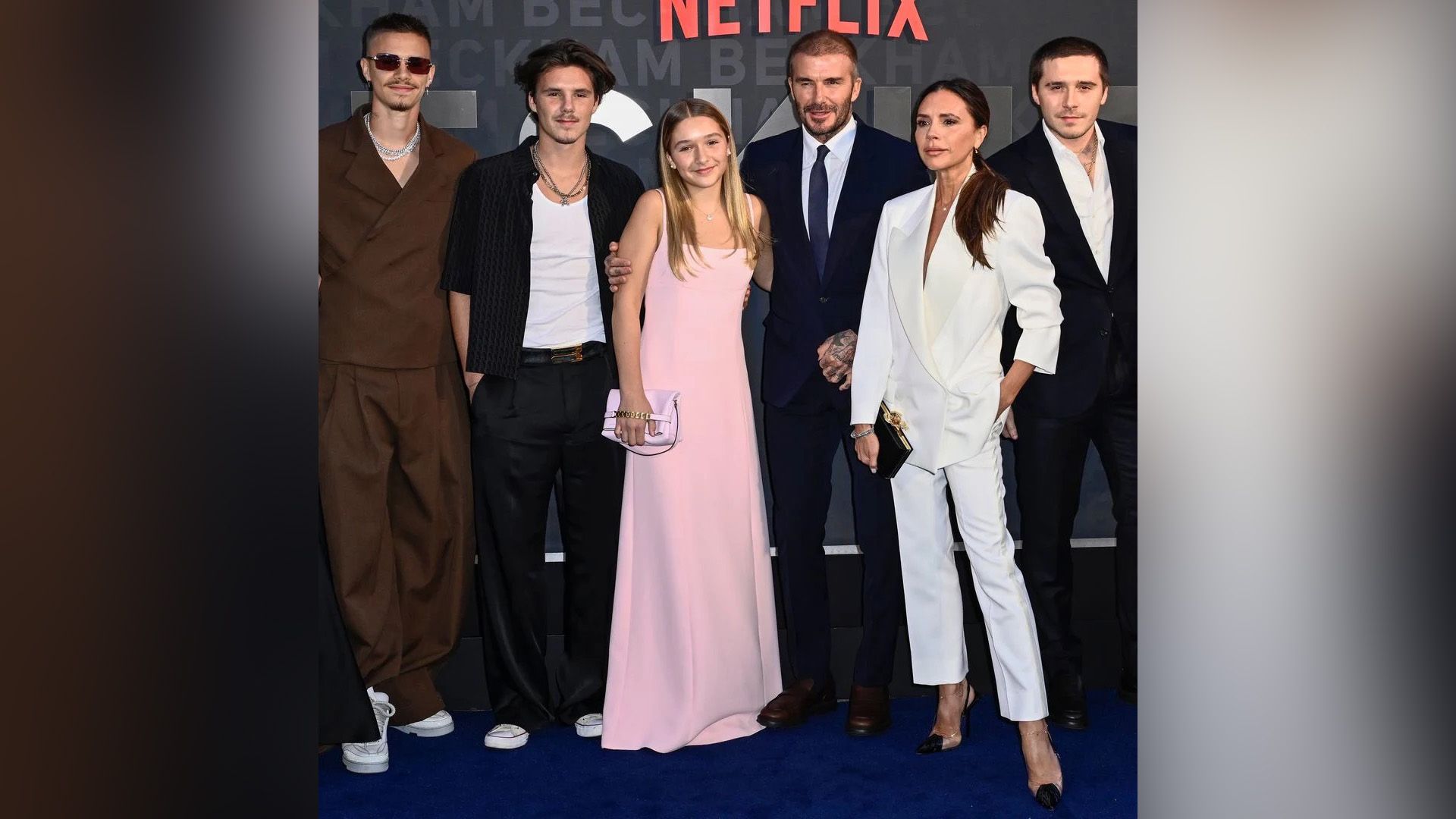 David Beckham and Victoria Beckham and their children Brooklyn, Romeo, Cruz, and Harper
