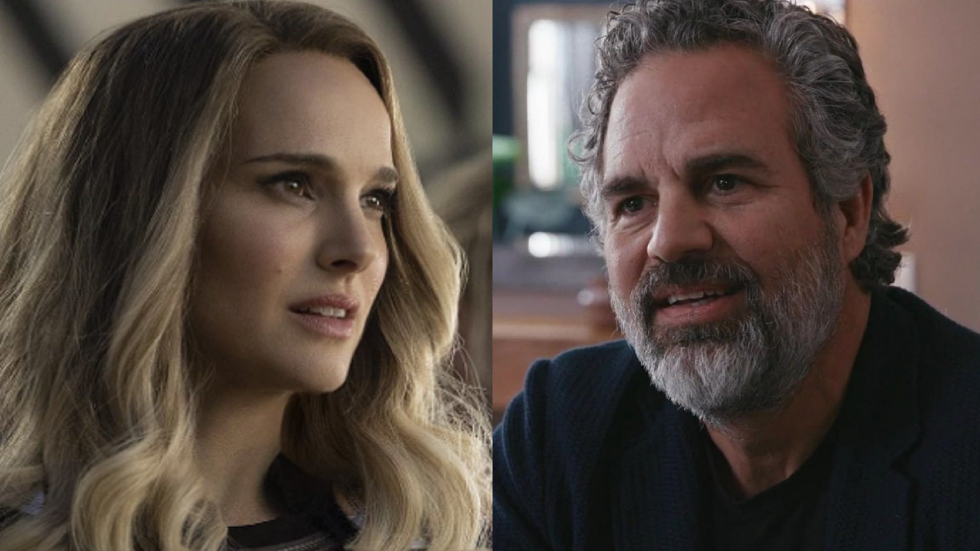 Los personajes de Natalie Portman y Mark Ruffalo de diferentes películas se miran entre sí